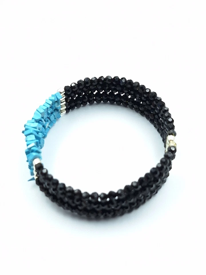 bracciale donna Di Turchese naturale e Onice nero In Argento 925 Made In ITALY  - Immagine 4 di 4