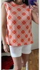 Vintage Go Go MOD Women's 70's Polyester Orange Plaid Sleeveless Top Lg
