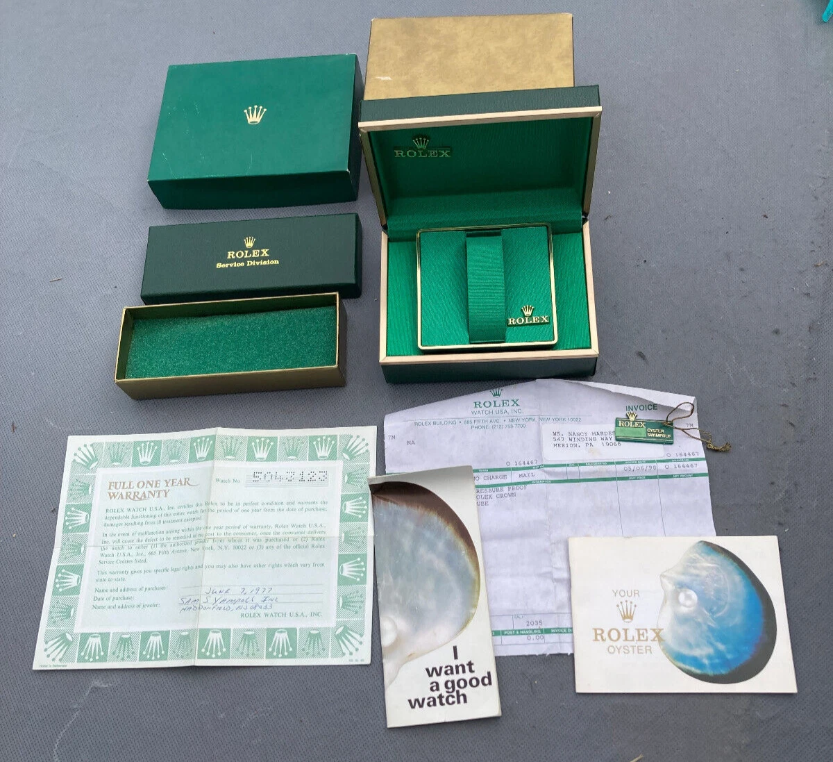 1978 Rolex Oyster Box Case Tag Warranty Paperwork Service Division Box 1978