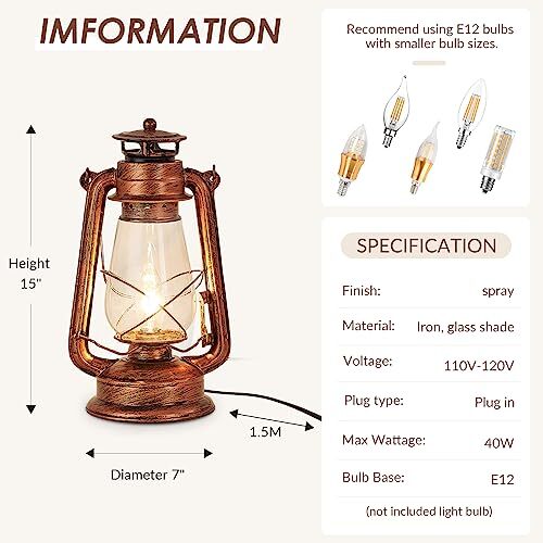 Rustic Table Lamp Old Fashioned Nightstand Light Plug in Vintage Desk