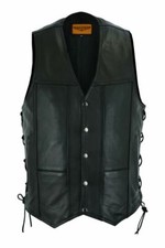 Men's Motorcycle Vest With Side Laces and Conceal Gun Pockets