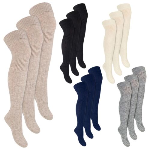 3 Pairs Womens Warm Extra Long Wool Socks | Steven | Over The Knee Socks - Picture 1 of 7