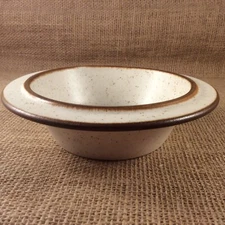 Fabrik Stoneware Jim McBride Rimmed Cereal Bowl 7” White Speckled Brown Rim MCM