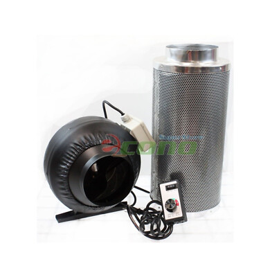 6'' Carbon Filter Inline Fan Air Blower Speed Controller Hydroponic Odor Scrubber