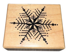 Center Star with a Snowflake Winter Snow Wooden Rubber Stamp