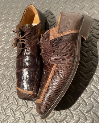 David Eden w/ Ostrich Leg Lizard Brown Leather Dress Oxford Shoes  Men's