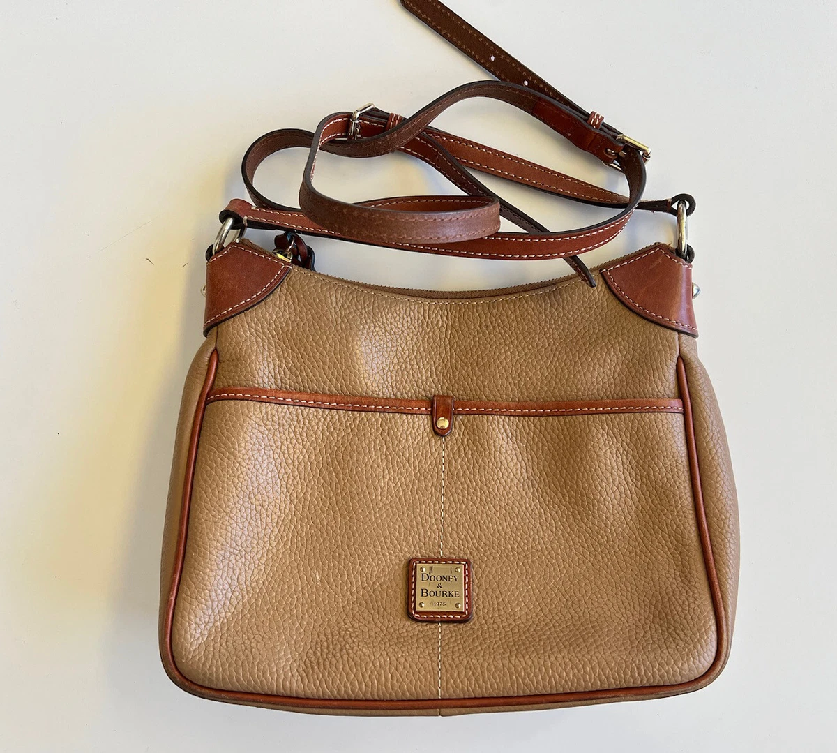 DOONEY BOURKE Kimberly Crossbody Shoulder Pebble Leather Bag Brown Tan READ