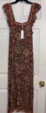 NWT Love The Label Anthropologie Jaipur Maxi Dress M Boho Festival Pockets Brown