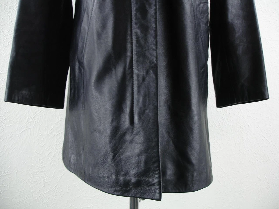 Womens M Croft & Barrow Black Lambskin Leather Jacket Coat Dress Long Trench Zip - Image 3 of 4