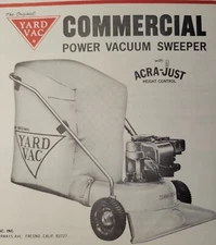 Yard Vac Commercial & Super SB34 CB44 CB54 Vacuum Sweeper Parts & Sales Manual