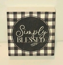 SIMPLY BLESSED 3.5" X 3.5" Wooden Block Sign Cracker Barrel Black White Check