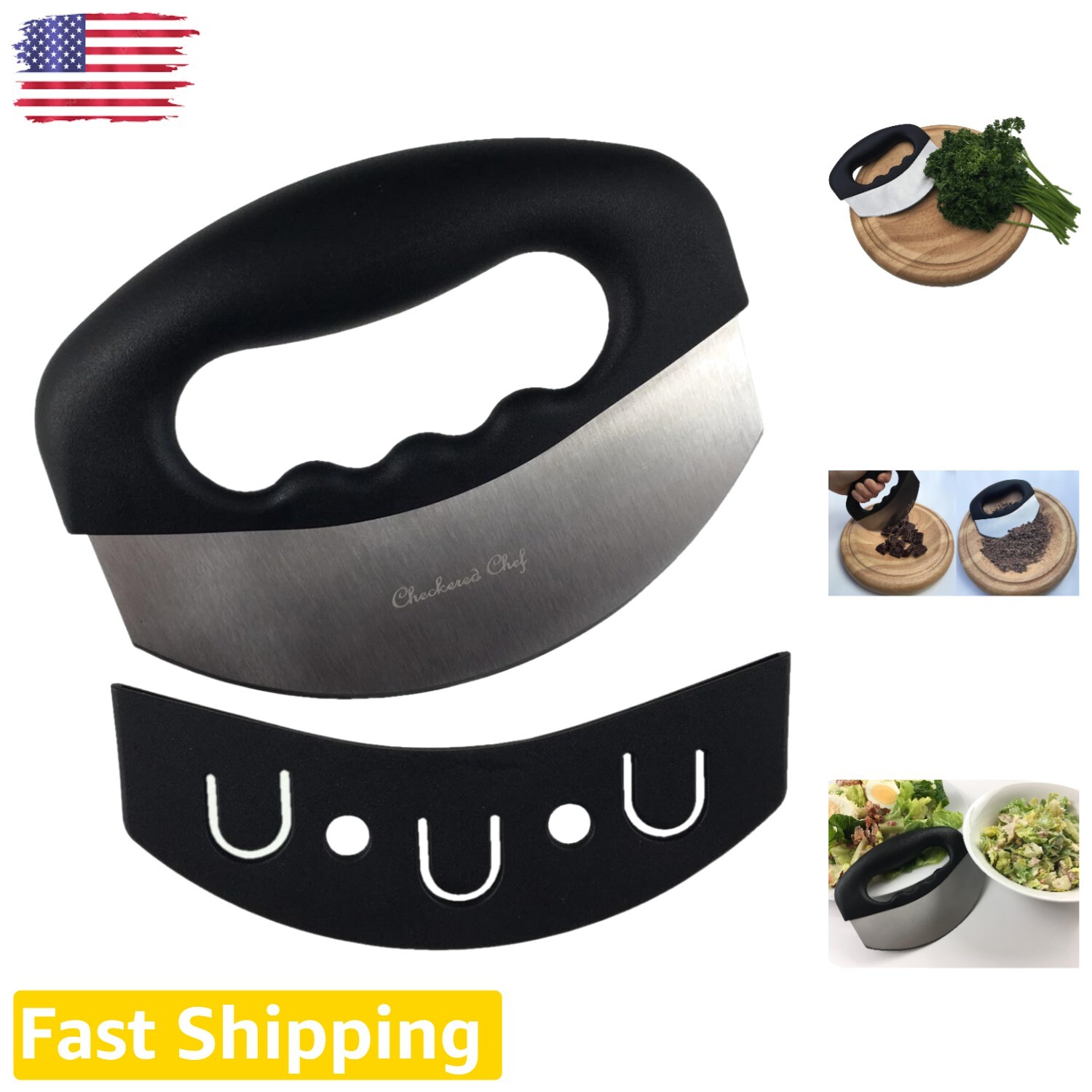 Vegetable Cutter & Salad Chopper - Mezzaluna Knife with Stainless Steel Blade