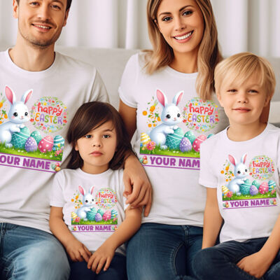 Personalised Happy Easter Cute Bunny Making Crafts Spring Family T-Shirt #ED14