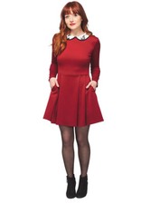 Smak Parlour Dress - Crimson Peter Pan Collar SZ M Mod Cosplay Goth Cottagecore