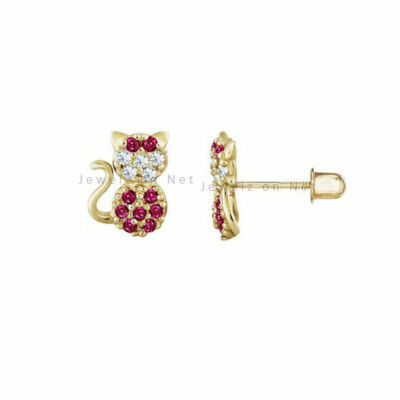 Rubin Edelstein Pave Diamant VS Reinheit F Farbe Katze Ohrstecker 14k Gelbgold