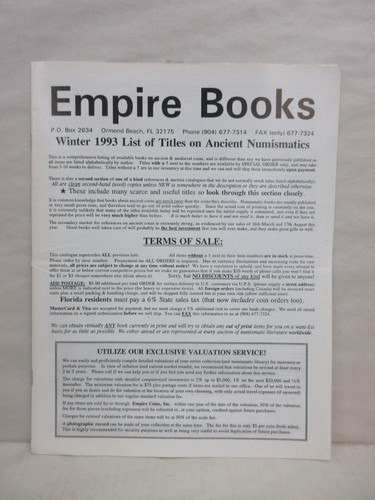 Empire Books Winter 1993 Numismatic Literature Coin Currency Book Price List