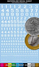 Waterslide Decals Stencil Gothic White Numbers 2"x3" Decal Sheet +9 Other Colors