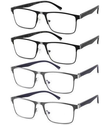DILLY VISION 4-Pack Mens Reading Glasses 2.5x, 4-pack（2 Black+ 2 Gunmetal ）