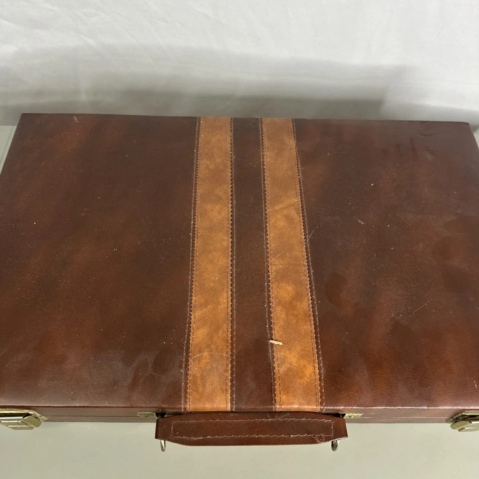 Vintage Cardinal Brown & White/Ivory Backgammon Set Faux Leather Case - Image 2 of 4
