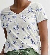 SONOMA Women  s V-Neck Tee Top Shirt Sz XL - Blue Floral Toss - New