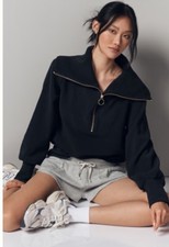 NWT VARLEY Black Vine Half Zip Ottoman Rib Oversized Pullover Sweatshirt L 158