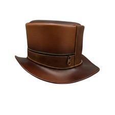 NWT Handmade Steampunk Top Hat Leather Zipper Costume Victorian Cap Size XS-5XL