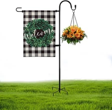 Garden Flag Holder Stand and Shepherds Hooks, 48 Inch Height with 1/2 Black 