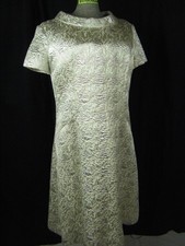 ADELE SIMPSON Vtg 60s Metallic Silver Brocade A Line Mod Dress-Bust 40/M