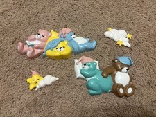 Burwood 3283 Sleepy Bears Clouds Stars Baby Nursery Wall Decor Plaques 4 pc Set