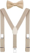 Boy's Bow Tie And Suspenders Set Khaki