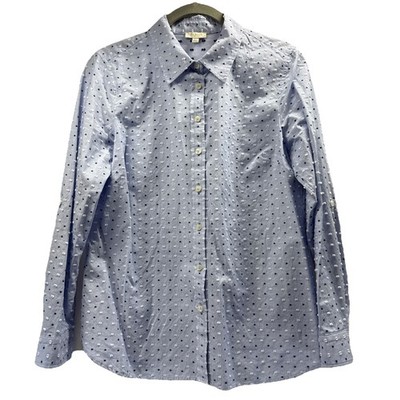 Talbots Women's Top Blouse Small Petite SP Blue White Textured Button Up Cotton