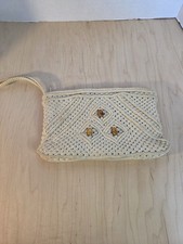 Vintage Cream White Macrame/Crochet Clutch/Wristlet Purse Bag10"x6.5"