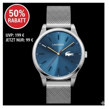 Lacoste 2010966 Orologio Analogico al Quarzo Uomo con Maglia in Acciaio Inox Argento