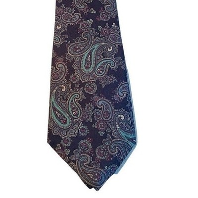 Unbranded Paisley Silk Tie Mens One Size Purple Teal Italian Fabric Classic