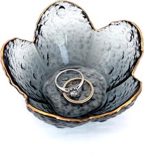Black Flower Ring Dish Jewelry Tray, Small Glass Trinket Tray for Rings Earrings