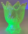 Vintage Fenton Reversible Glass Tulip Votive Candle Holder Glows Under UV Light