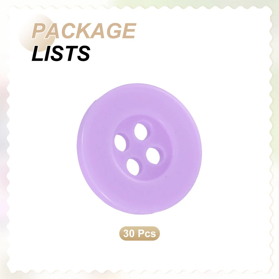 Botones de costura 30 piezas 24L 5/8" resina redondos planos 4 agujeros botones artesanales, púrpura Foto 3 de 4