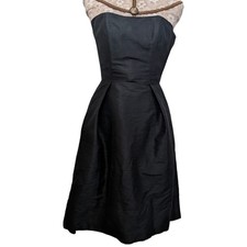 Alfred Sung black strapless pleated front mini dress with pockets d580