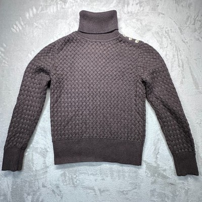 VTG Holland Cooper Sweater Women Small Brown Basket Weave Long Sleeve Turtleneck