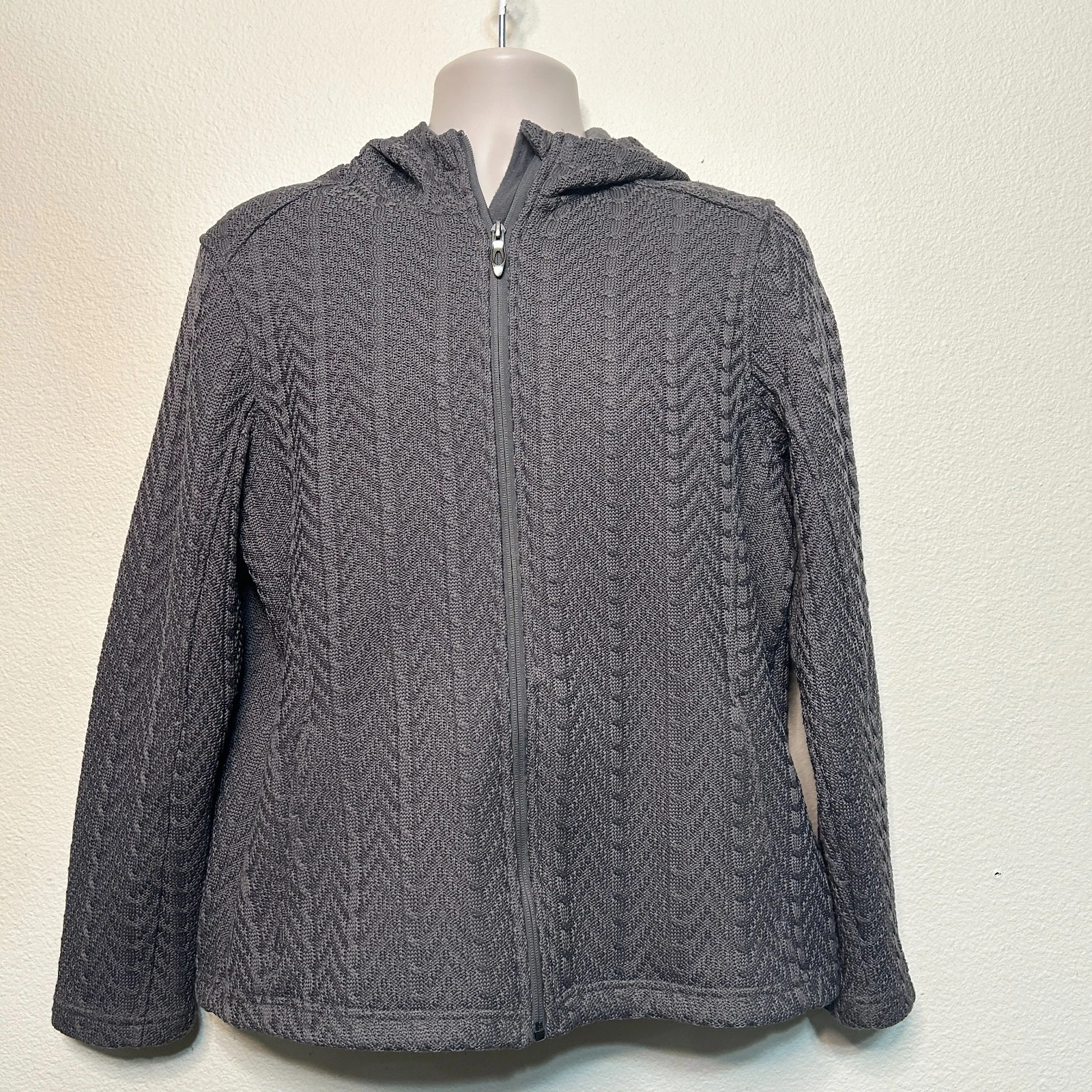 POLAR KING Thermal Hoodie XL Gray Full Zip Sweatshirt Textured Sweater 4525
