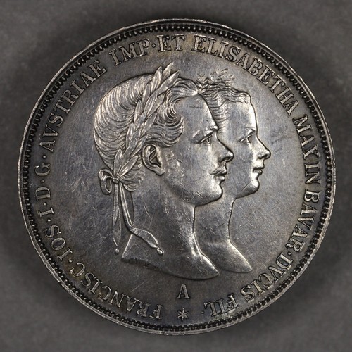 1854 Austria Silver 2 Gulden Franz Joseph I Wedding