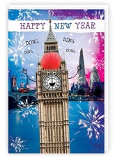 Happy New Year Big Ben London Greeting Card with Fluffy Pom Pom & Googly Eyes