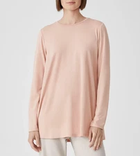 Eileen Fisher Women's Dark Powder Fine Jersey Crew Neck Long Length Top Sz XL
