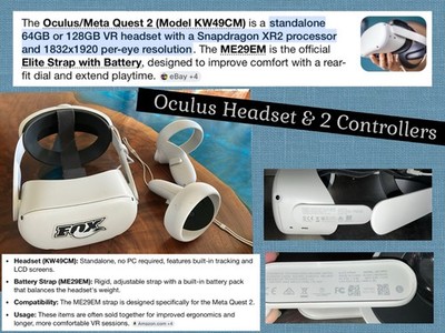 Oculus Quest VR Headset KW49CM ELITE ME29EM 2 Controllers R&L WIRELESS VIRTUAL
