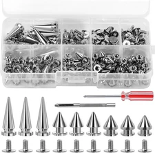 180 Pieces Multiple Sizes Cone Spikes, Screwback Studs Rivets, 3 Sizes Metal Tre