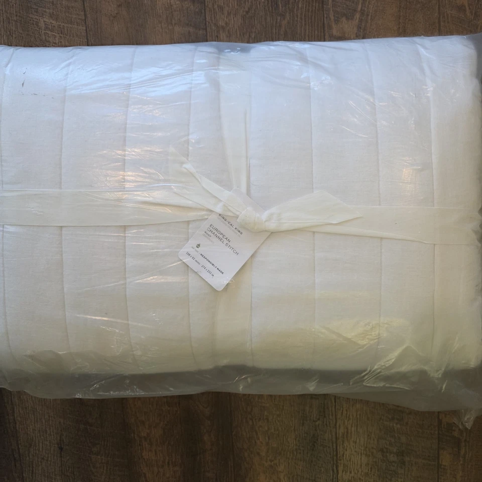 Edredón Pottery Barn Europeo Lino Algodón Puntada de Canal King/CK Blanco Nuevo Foto 2 de 3