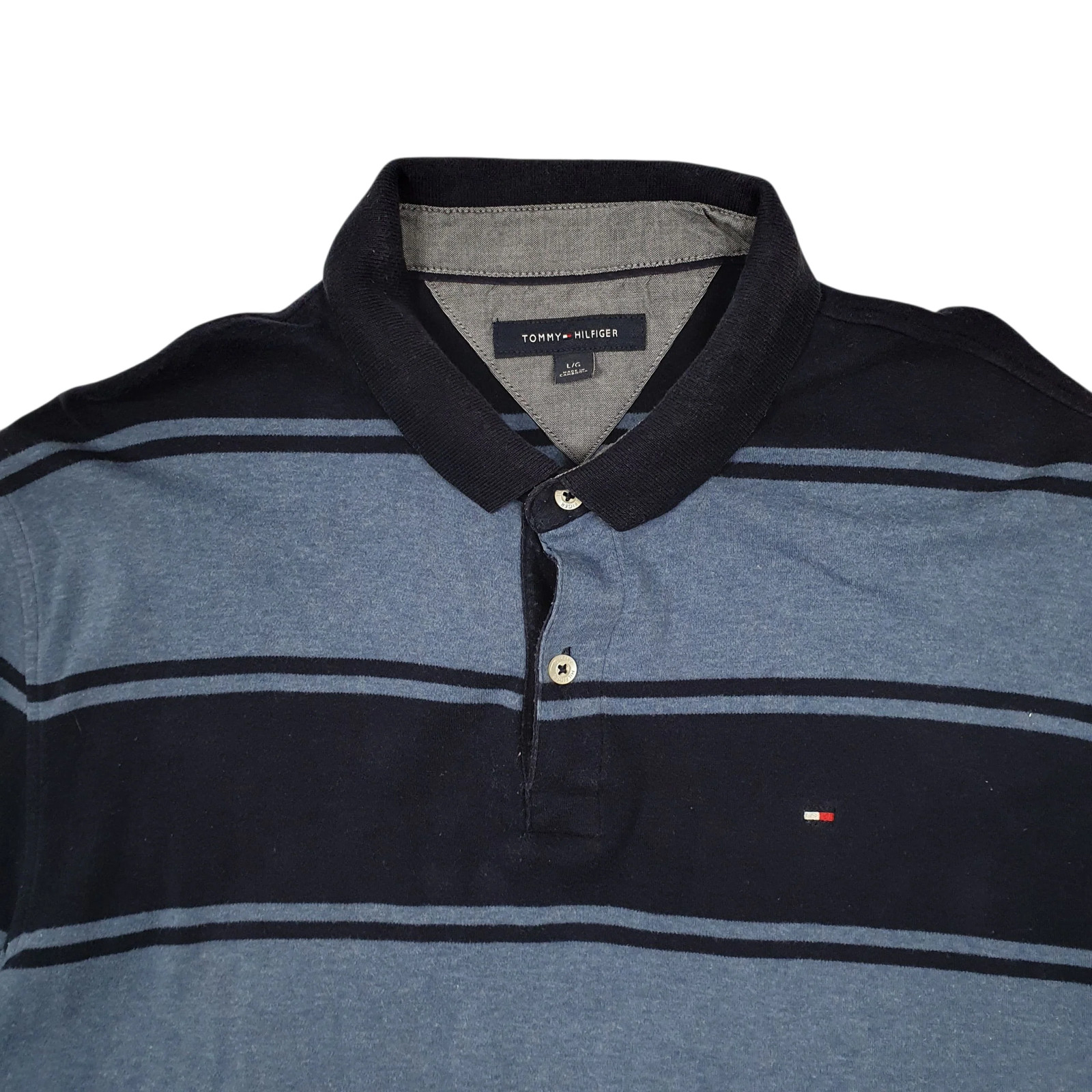 TOMMY HILFIGER Navy Polo Shirt Short Sleeve Cotton Mens L image 3