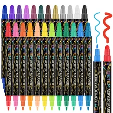 24 Colors Dual Tip Acrylic Paint Pens Markers, Premium Acrylic Paint Pens
