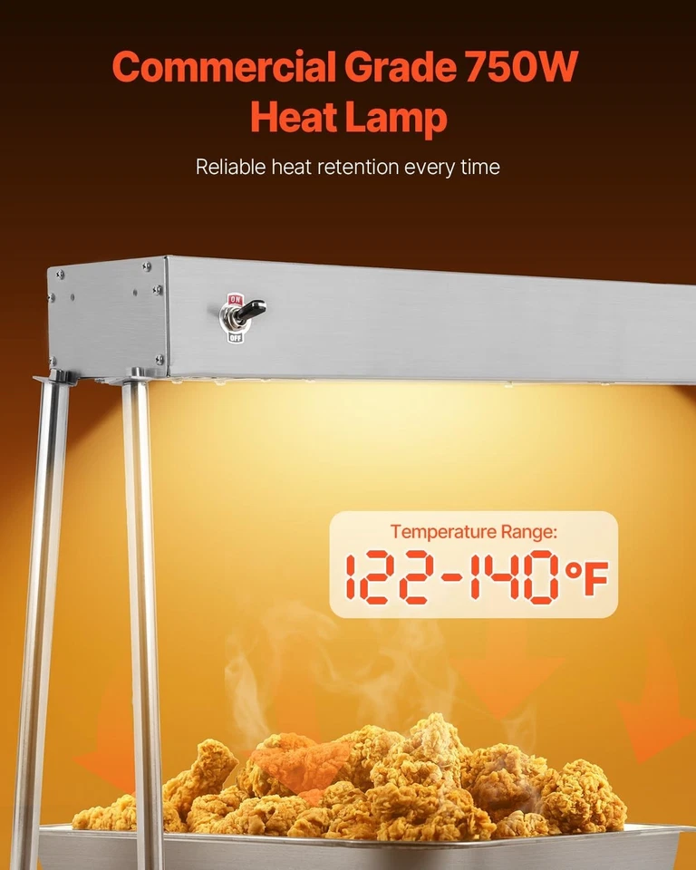 Food Heat Lamp, 750W Hanging Commercial Food Heating Warmer, Stainless Steel El - Image 4 of 4