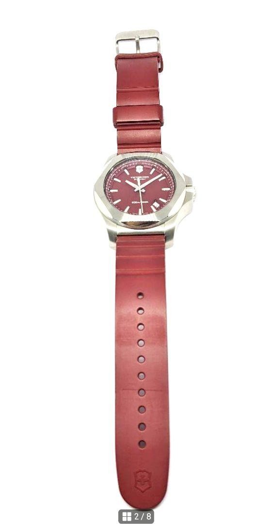 Victorinox INOX Quartz Red Mens Watch Stainless Steel Case Rubber